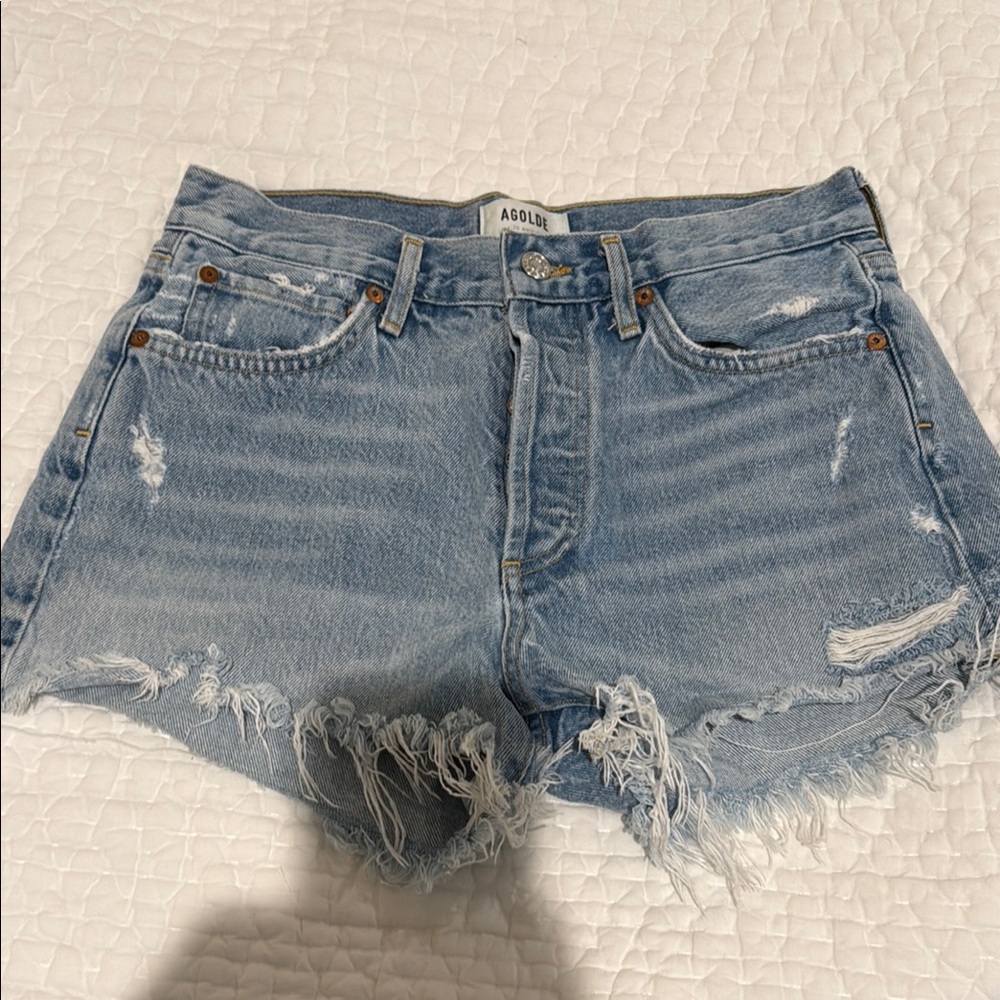 Agolde Blue Jean Shorts Distressed Cut-Off Style